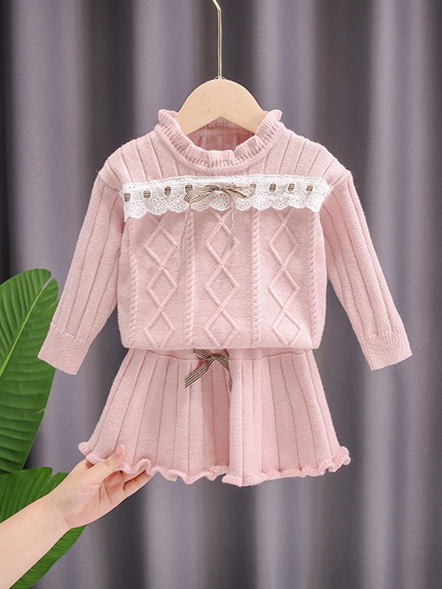 5-pack Lace Trim Kid Girls Sets Sweater And Skirt Wholesale – Akidstar