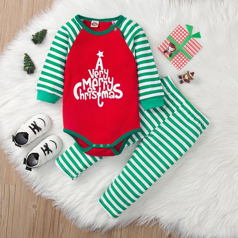 Baby Letter Green Stripe Jumpsuit Pants Christmas Suit – Akidstar