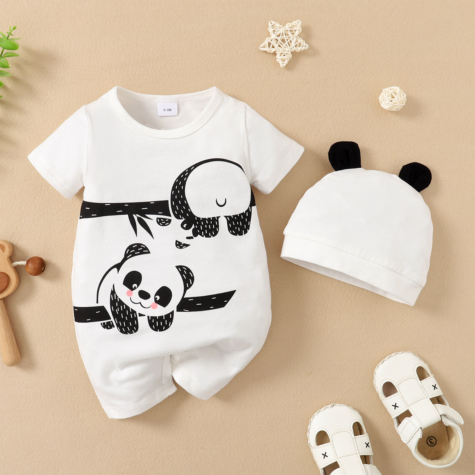 0-18M Panda Bamboo Short Sleeve Jumpsuit Wholesale Baby Clothes With ...