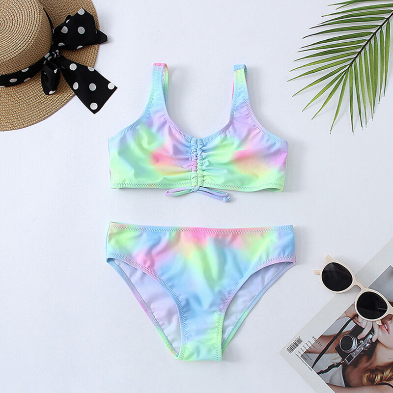 7-15Y Big Girls Tie-Dye Drawstring Split Bikini Swimsuit Kids Clothing ...